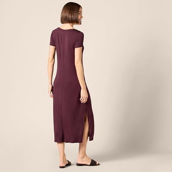 Immagine di Purple V-Neck Short Sleeve Midi Dress 2